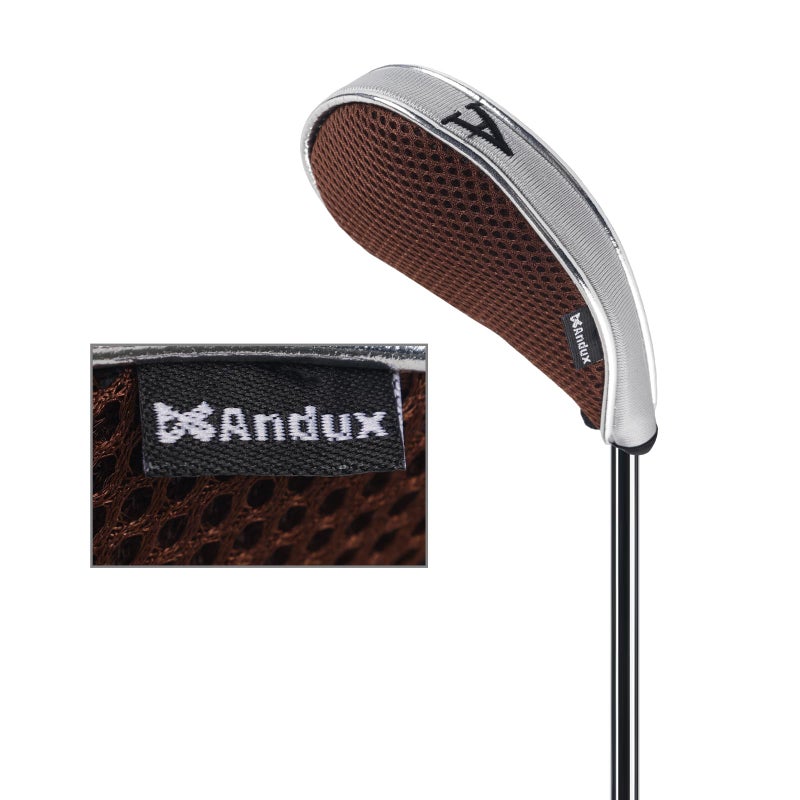 Andux Mesh Golf Iron Club Head Covers with Zipper Left and Right Handed 10pcs/Set (Coffee/Gray) - Image 3